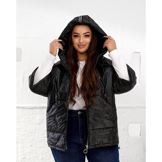 Женский теплый жилет с рукавами 3/4 цвет черный, Цвет: Черный, Размер: 50, изображение 5