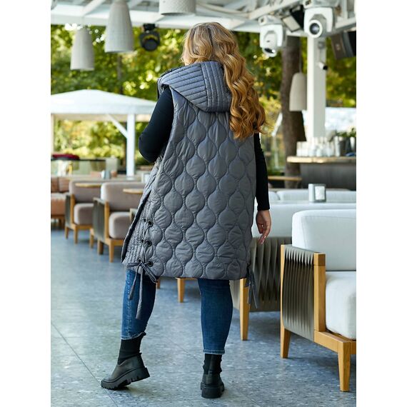 Женская удлиненная демисезонная жилетка цвет графит, Цвет: Графитовый, Размер: 56, изображение 8