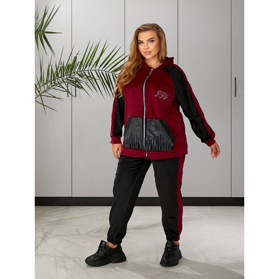 Женский пргулочный костюм двойка цвет бордовый-черный, Цвет: Бордовый, Размер: 48, изображение 6