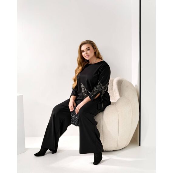 Женский трикотажный костюм двойка цвет черный, Цвет: Черный, Размер: 48, изображение 8