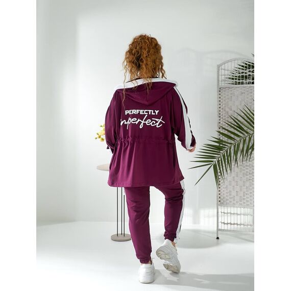 Женский прогулочный костюм сливового цвета, Цвет: Бордовый, Размер: 48, изображение 4