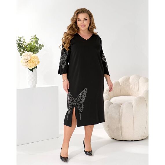 Женское трикотажное платье миди свободного кроя цвет черный, Цвет: Черный, Размер: 48, изображение 2