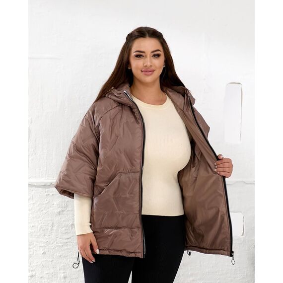 Женский теплый жилет с рукавами 3/4 цвет мокко, Цвет: Темно-бежевый, Размер: 50, изображение 2