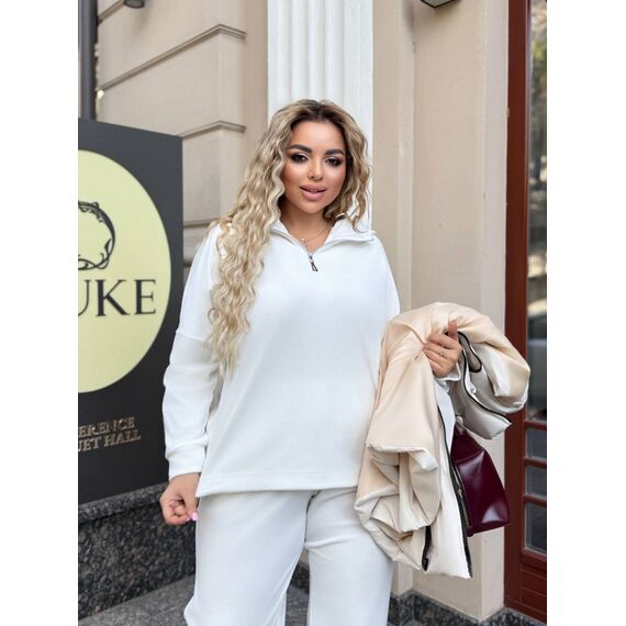 Женский велюровый костюм тройка с жилеткой цвет молочный, Цвет: Кремовий, Размер: 52, изображение 4