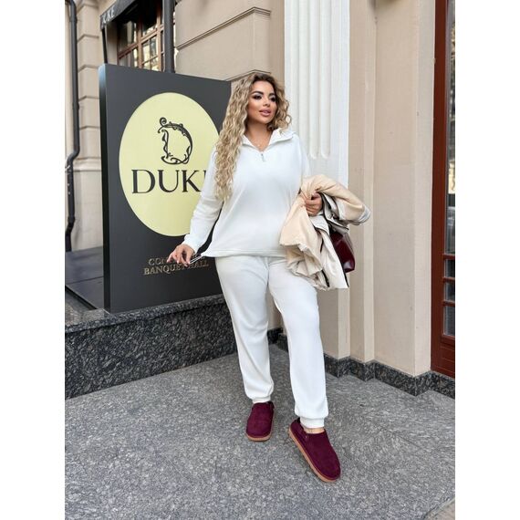 Женский велюровый костюм тройка с жилеткой цвет молочный, Цвет: Кремовий, Размер: 52, изображение 3