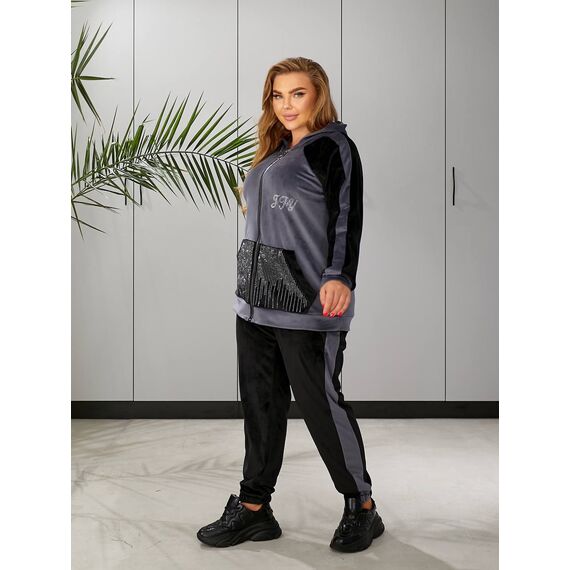 Женский пргулочный костюм двойка цвет графит-черный, Цвет: Графитовый, Размер: 48