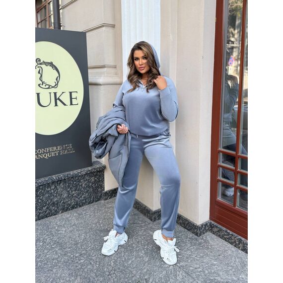 Женский велюровый костюм тройка с жилеткой цвет серый, Цвет: Серый, Размер: 48, изображение 3