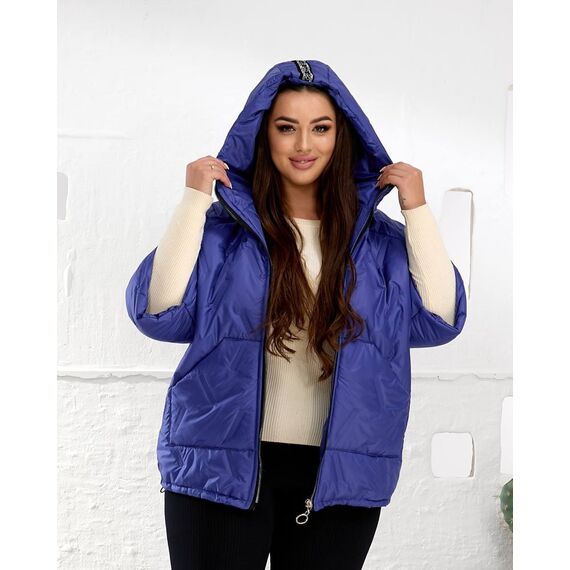 Женский теплый жилет с рукавами 3/4 цвет электрик, Цвет: Синий, Размер: 50, изображение 10