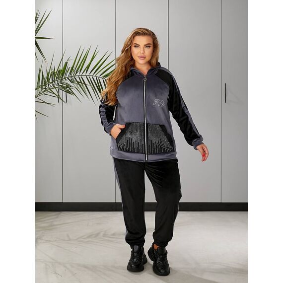 Женский пргулочный костюм двойка цвет графит-черный, Цвет: Графитовый, Размер: 48, изображение 8