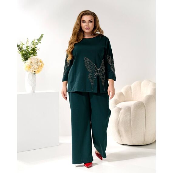Женский трикотажный костюм двойка цвет изумрудный, Цвет: Изумрудный, Размер: 48, изображение 3