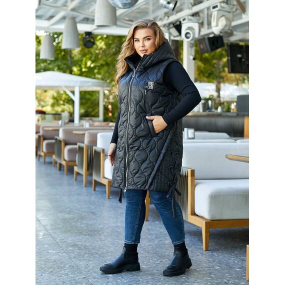 Женская удлиненная демисезонная жилетка цвет черный, Цвет: Черный, Размер: 56, изображение 9