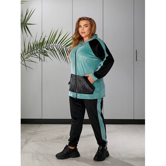 Женский пргулочный костюм двойка цвет мята-черный, Цвет: Мятный, Размер: 48, изображение 3