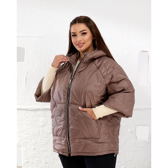 Женский теплый жилет с рукавами 3/4 цвет мокко, Цвет: Темно-бежевый, Размер: 50, изображение 6
