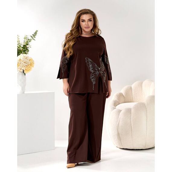 Женский трикотажный костюм двойка цвет шоколад, Цвет: Коричневый, Размер: 48, изображение 3