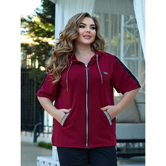 Женский прогулочный костюм двойка цвет бордовый, Цвет: Бордовый, Размер: 52, изображение 4