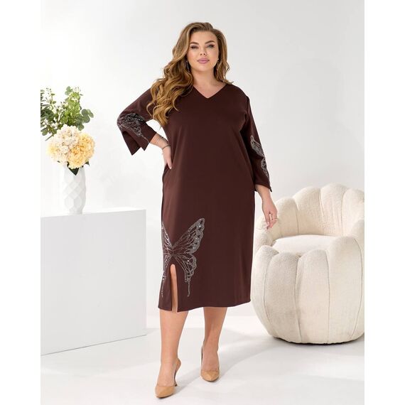 Женское трикотажное платье миди свободного кроя цвет коричневый, Цвет: Коричневый, Размер: 48, изображение 2