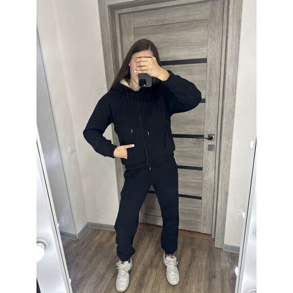 Женский теплый костюм двойка цвет черный, Цвет: Черный, Размер: 54