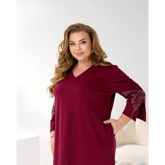 Женское трикотажное платье миди свободного кроя цвет бордо, Цвет: Бордовый, Размер: 48, изображение 7