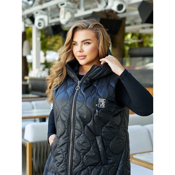 Женская удлиненная демисезонная жилетка цвет черный, Цвет: Черный, Размер: 56, изображение 4