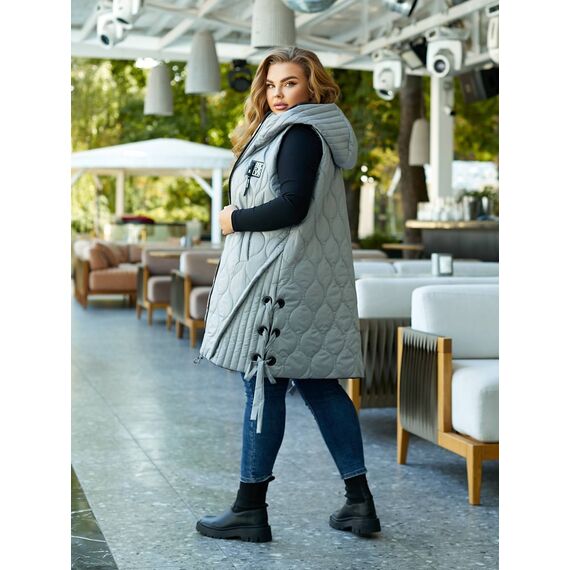 Женская удлиненная демисезонная жилетка цвет светло-серый, Цвет: Светло-серый, Размер: 56, изображение 7