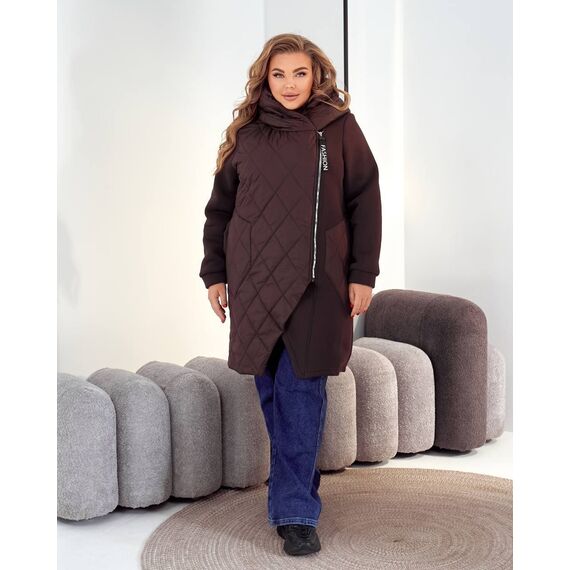 Женский демисезонный теплый кардиган цвета шоколад, Цвет: Коричневый, Размер: 48