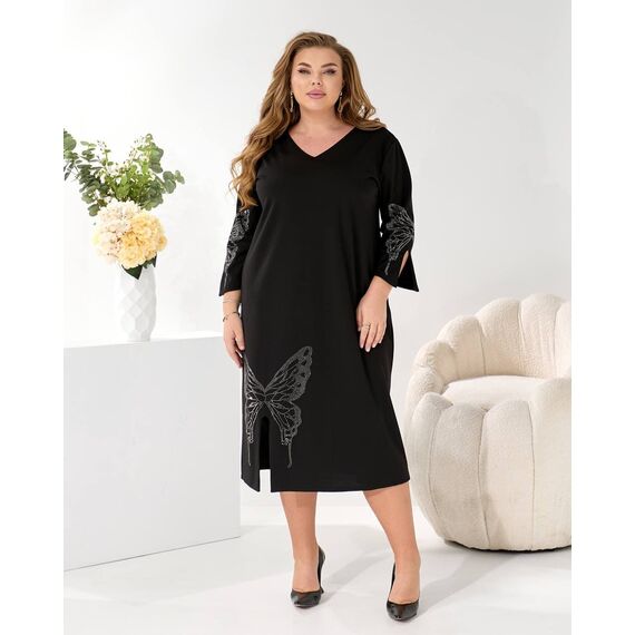 Женское трикотажное платье миди свободного кроя цвет черный, Цвет: Черный, Размер: 48