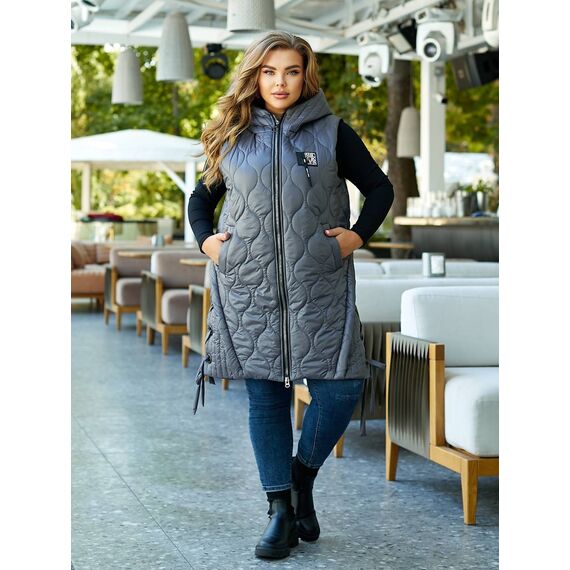 Женская удлиненная демисезонная жилетка цвет графит, Цвет: Графитовый, Размер: 56, изображение 2