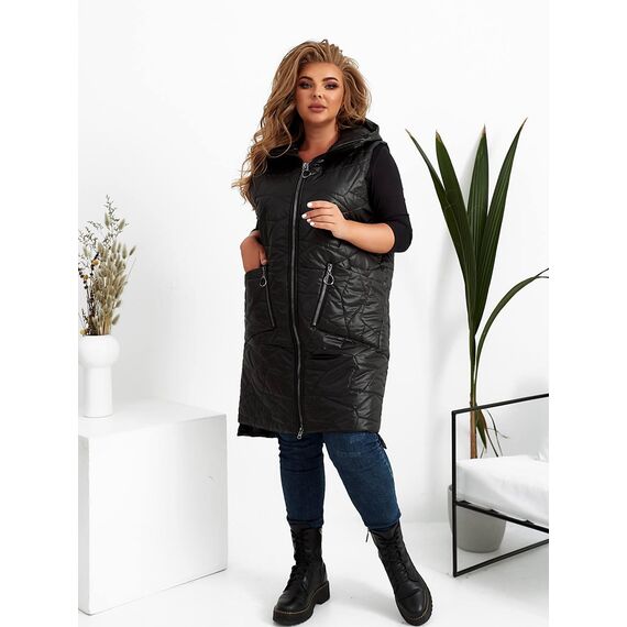 Женский жилет прямого кроя черный цвет, Цвет: Черный, Размер: 56