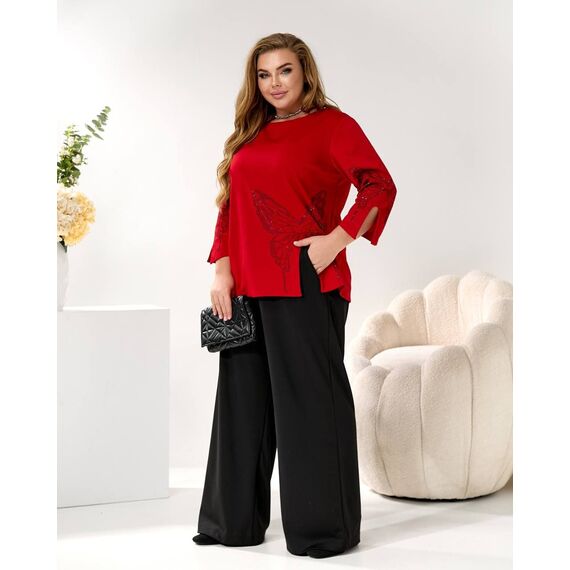 Женский трикотажный костюм двойка цвет красный-черный, Цвет: Красный, Размер: 48, изображение 4