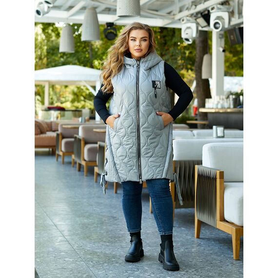 Женская удлиненная демисезонная жилетка цвет светло-серый, Цвет: Светло-серый, Размер: 56, изображение 6