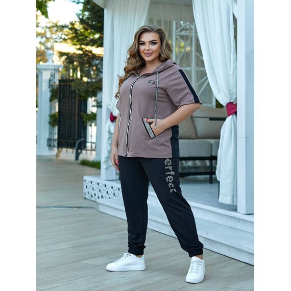 Женский прогулочный костюм двойка цвет мокко, Цвет: Темно-бежевый, Размер: 52, изображение 2