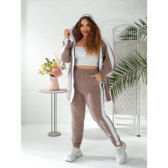 Женский прогулочный костюм цвета мокко, Цвет: Темно-бежевый, Размер: 48, изображение 5