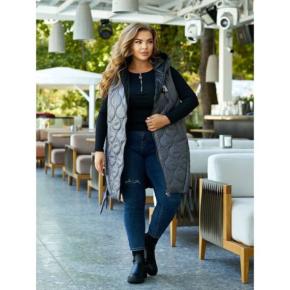 Женская удлиненная демисезонная жилетка цвет графит, Цвет: Графитовый, Размер: 56