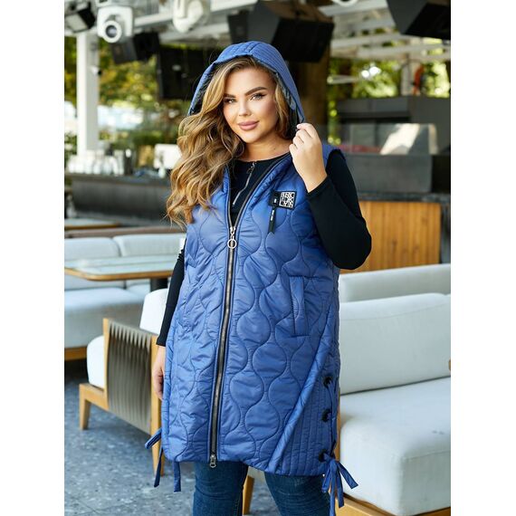 Женская удлиненная демисезонная жилетка цвет джинс, Цвет: Светло-синий, Размер: 56, изображение 6