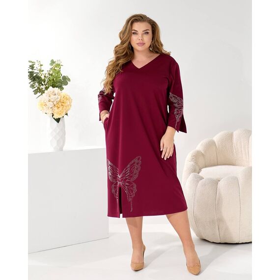 Женское трикотажное платье миди свободного кроя цвет бордо, Цвет: Бордовый, Размер: 48