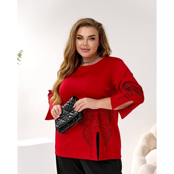 Женский трикотажный костюм двойка цвет красный-черный, Цвет: Красный, Размер: 48, изображение 8