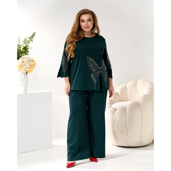 Женский трикотажный костюм двойка цвет изумрудный, Цвет: Изумрудный, Размер: 48, изображение 2