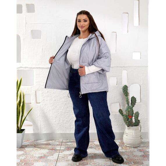 Женский теплый жилет с рукавами 3/4 цвет светло-серый, Цвет: Светло-серый, Размер: 50, изображение 3