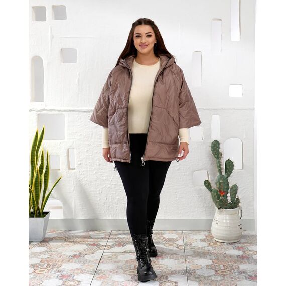 Женский теплый жилет с рукавами 3/4 цвет мокко, Цвет: Темно-бежевый, Размер: 50, изображение 3