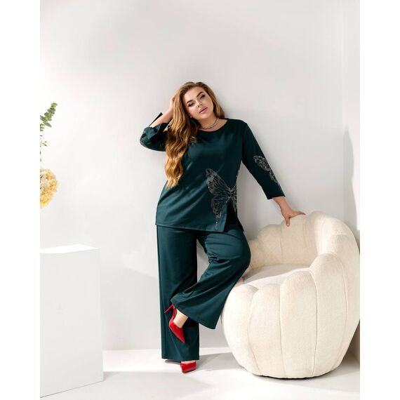 Женский трикотажный костюм двойка цвет изумрудный, Цвет: Изумрудный, Размер: 48, изображение 6