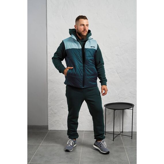 Мужской теплый костюм тройка изумрудного цвета, Цвет: Изумрудный, Размер: 52