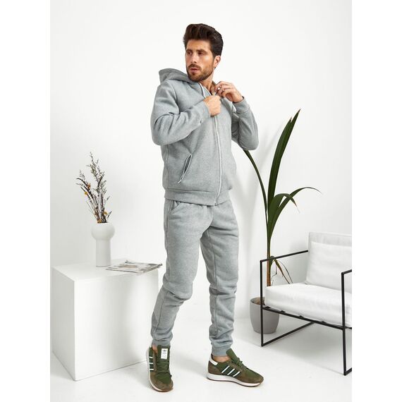 Мужской теплый спортивный костюм цвет меланж, Цвет: Светло-серый, Размер: 54, изображение 2