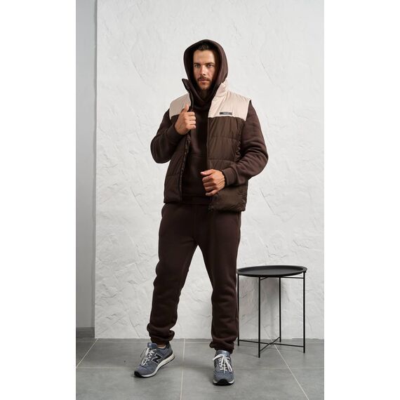 Мужской теплый костюм тройка цвета шоколад, Цвет: Коричневый, Размер: 54