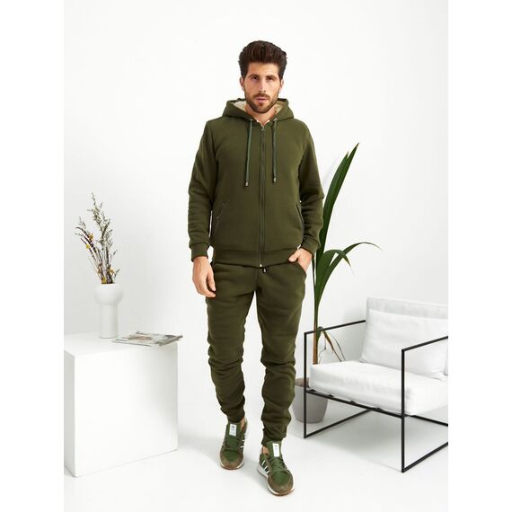 Мужской теплый спортивный костюм цвет хаки, Цвет: Хаки, Размер: 44