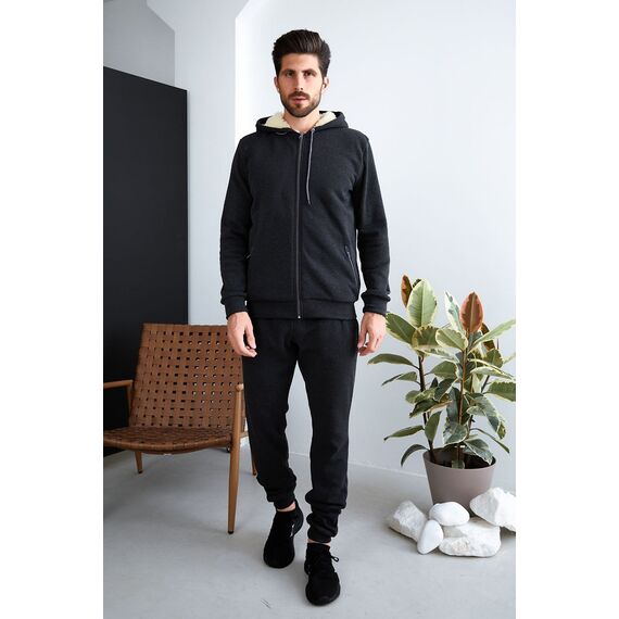 Мужской теплый спортивный костюм цвет антрацит, Цвет: Серый, Размер: 52