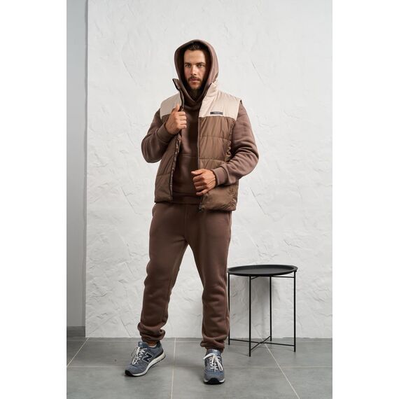 Мужской теплый костюм тройка бежевого цвета, Цвет: Бежевый, Размер: 58