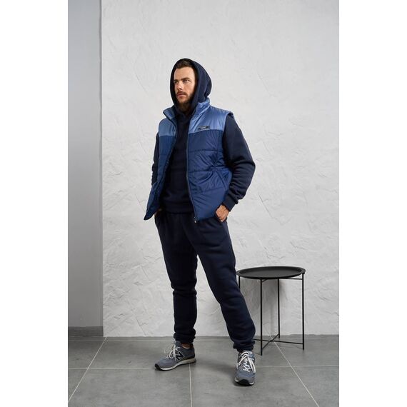 Мужской теплый костюм тройка синего цвета, Цвет: Синий, Размер: 52