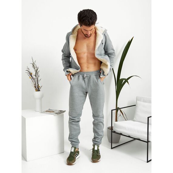 Мужской теплый спортивный костюм цвет меланж, Цвет: Светло-серый, Размер: 54, изображение 4