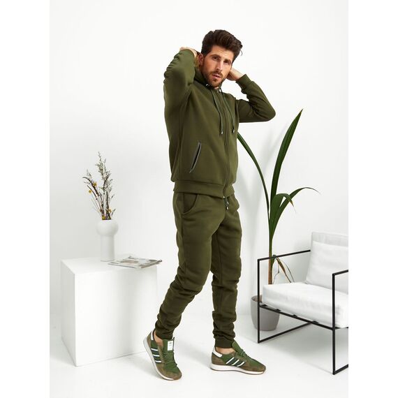 Мужской теплый спортивный костюм цвет хаки, Цвет: Хаки, Размер: 44, изображение 4