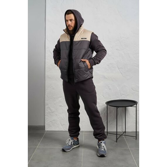 Мужской теплый костюм тройка серого цвета, Цвет: Серый, Размер: 52